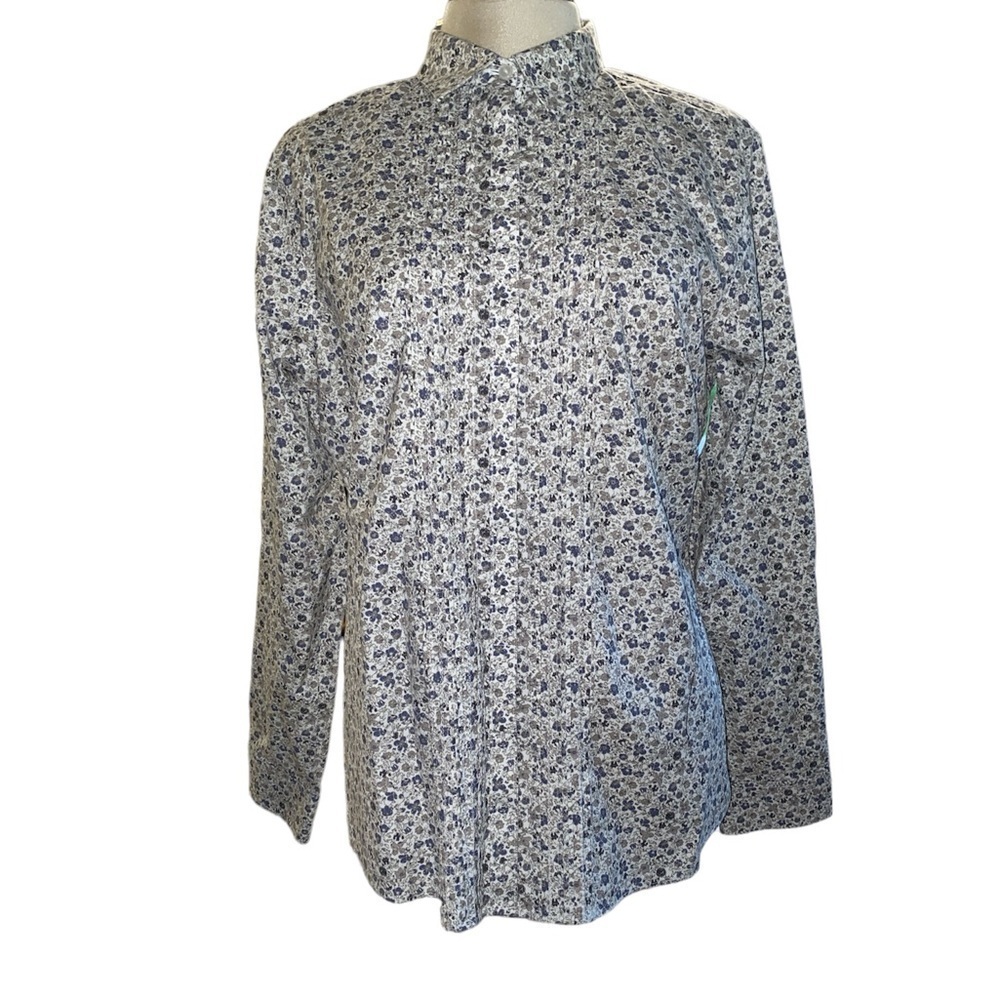L.L. Bean button down blouse long sleeve tailored look floral print size medium